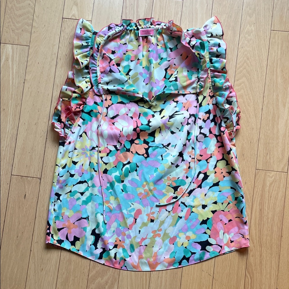 Kate Spade Silky Floral Ruffle Sleeve Top